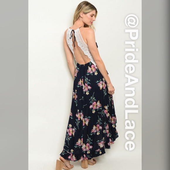 💐 NAVY FLORAL HIGH-LOW DRESS 💐 - Picture 2 of 2